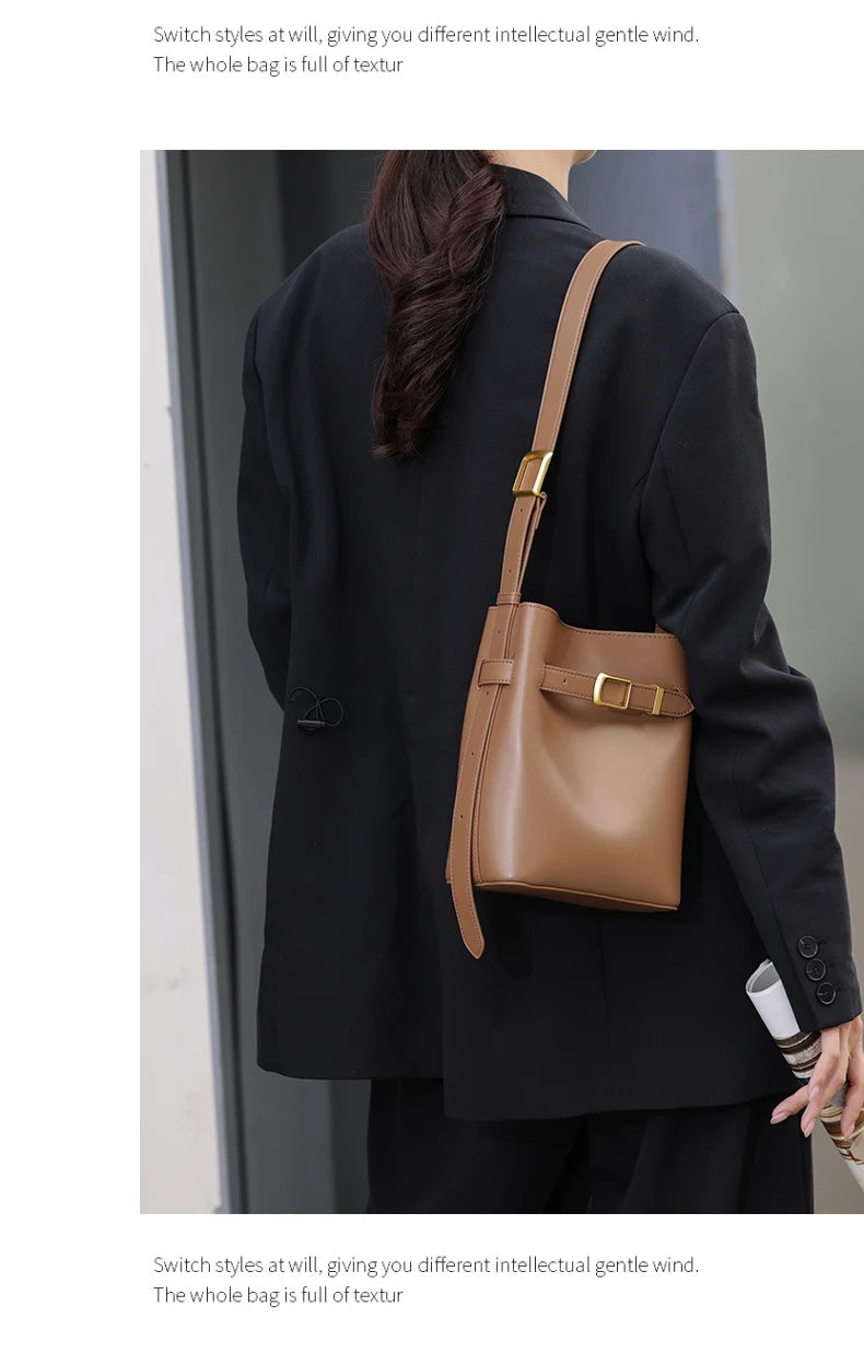 Cow Split Leather Bucket Bag Women Vintage messenger High Quality Simple Handbag Lady Shoulder Bag Luxury Female Crossbody Bags