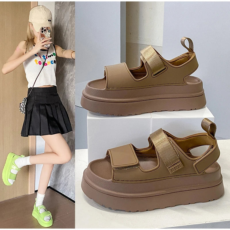Brand Open Toe Thick-soled Sandals For Women Casual High Quality Fashion Comfort Thick-soled Shoes New Velcro Buckle Sandals