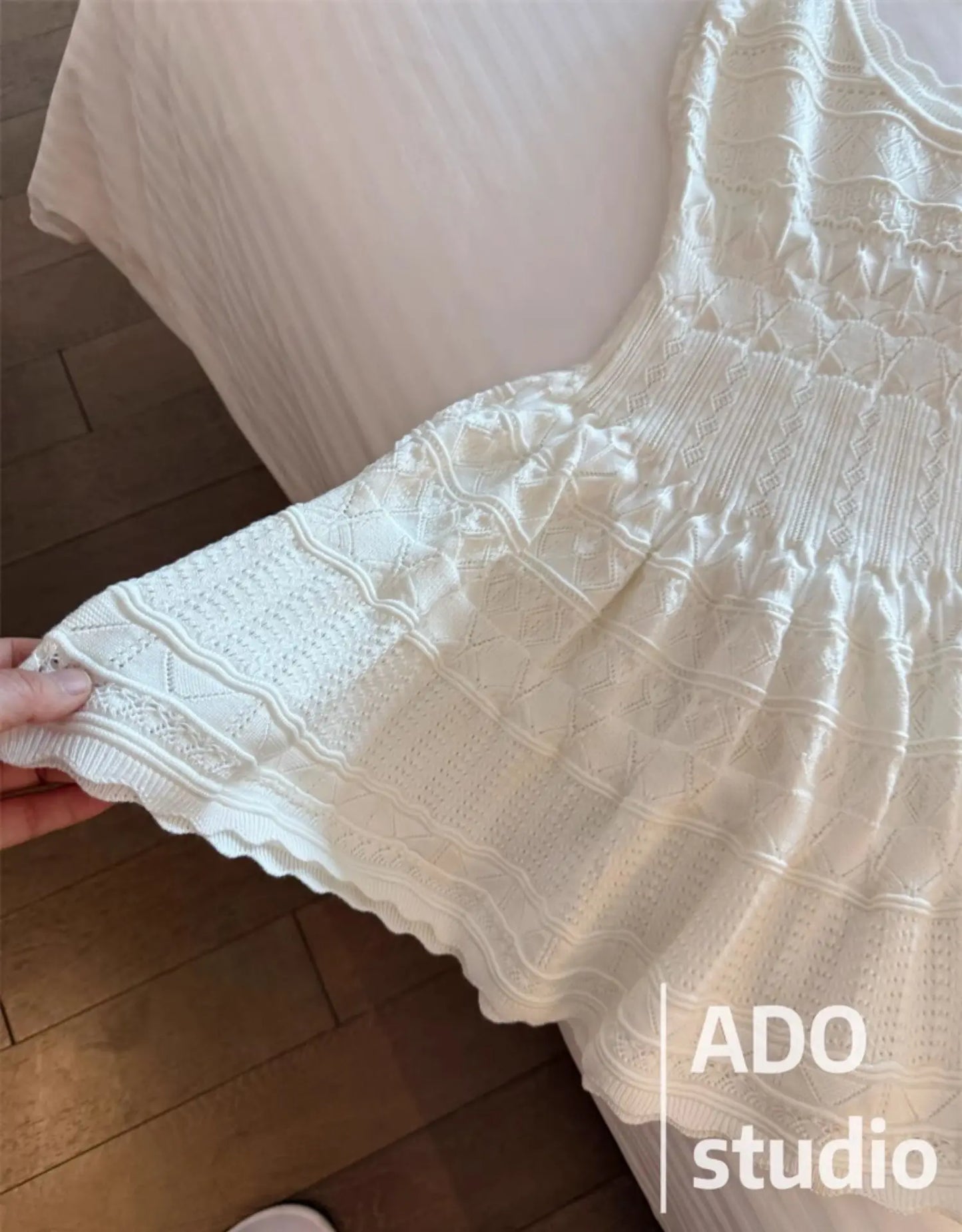 White Sweet A-line Ruffle Edge Knitted Vest Dress Women's Summer French Fashion Slim Temperament Sexy Girl Hollow Short Dress