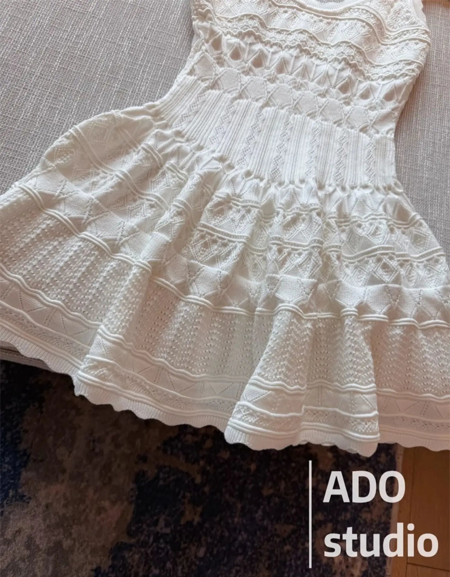 White Sweet A-line Ruffle Edge Knitted Vest Dress Women's Summer French Fashion Slim Temperament Sexy Girl Hollow Short Dress