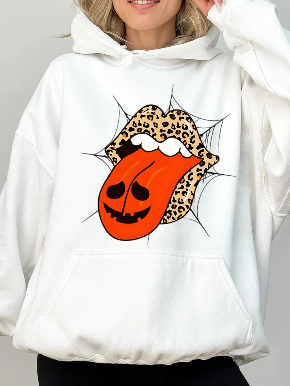 Women Sweatshirt Halloween sexy lip Hoodies Lightweight Cotton Hooded Sweatshirt - Breathable Fabric with Contrast Stitching