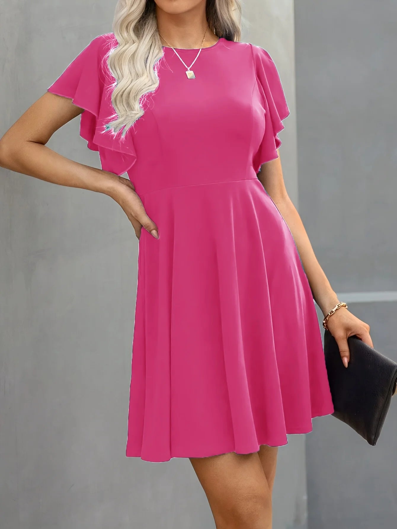Summer 2025 Women's Dresses Elegant Vintage Ruffle Sleeve Flared A Line Swing Round-Neck Casual Party Cocktail Dress Women Cloth