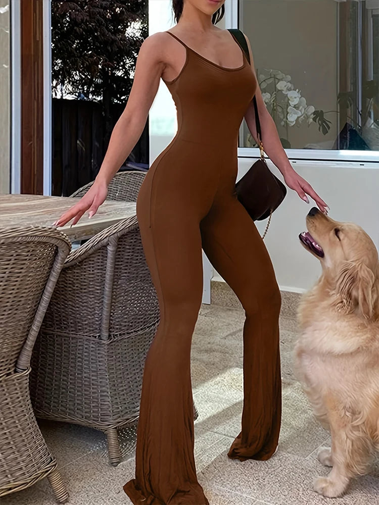 2024 Summer New Women's Slim Hip Lifting One-piece Suit Sling Sleeveless Sexy Hottie Backless Flared Pants Sports Yoga Clothes