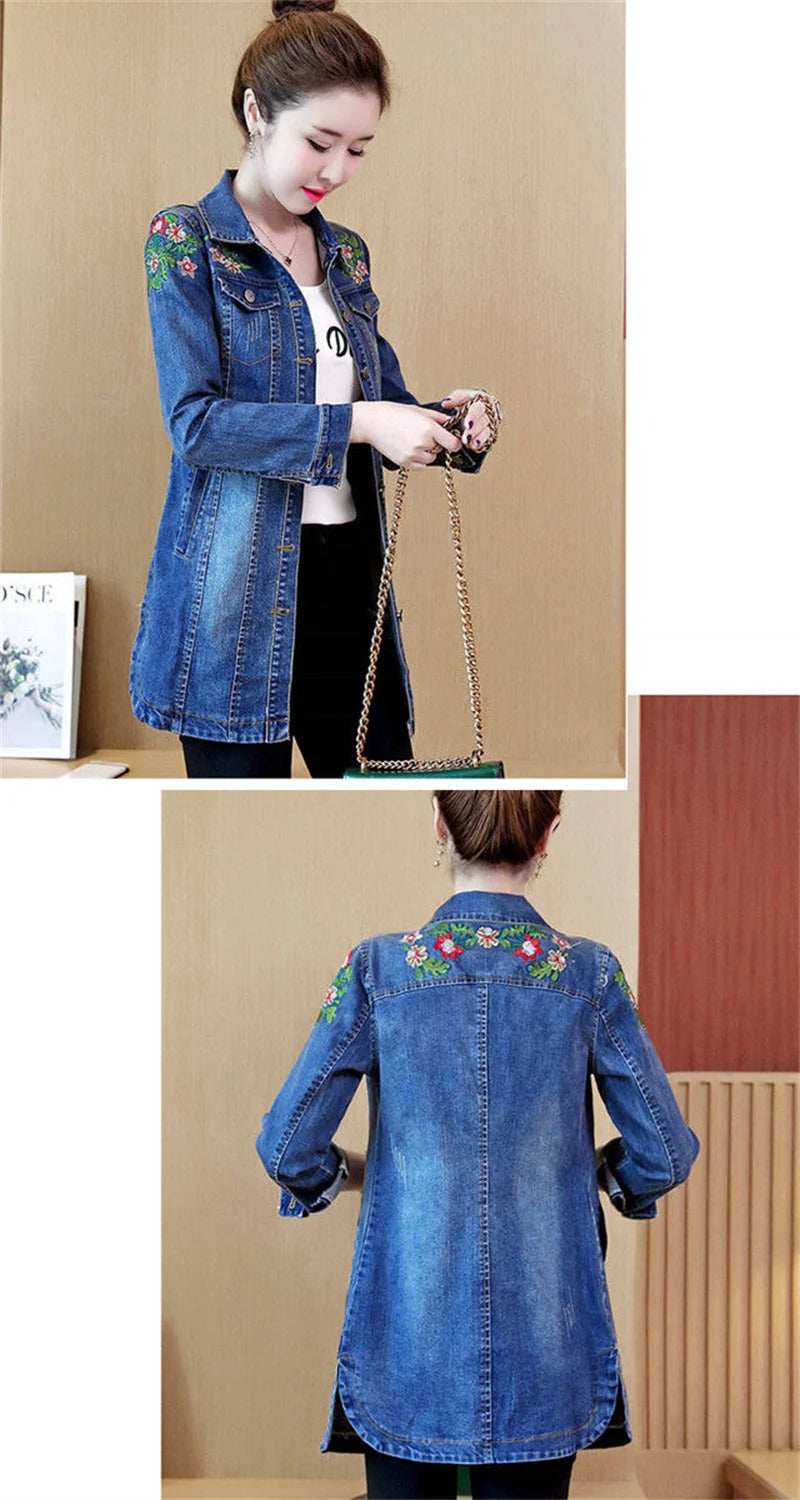 Denim Jacket Women's Spring And Autumn 2023New Korean Heavy Industry Embroidered Windbreaker Slim Mother Thin Denim Jacket