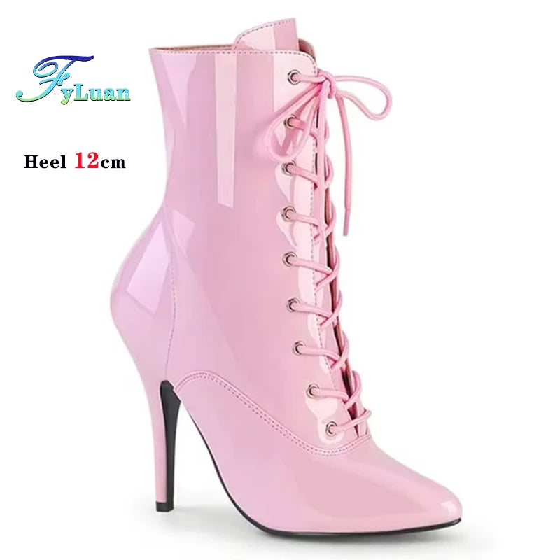 Stylish Matte Black High Heel Platform Ankle Boots for Women