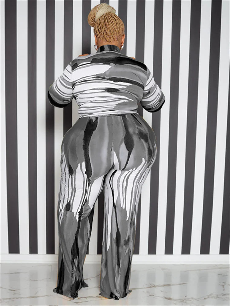 Wmstar Plus Size Two Piece Outfits Women Fall Clothing Tie Dye Top and Pants Leggings Matching Set Wholesale Dropshipping 2022