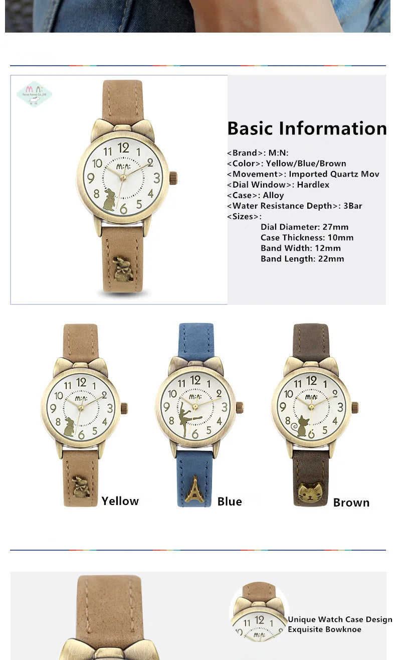 Montre M:N: Brand Fashion Watch Ladies Luxury Hand-made 3D Cat Girl Gift Quartz Wristwatch Waterproof for Women 2025 Reloj Mujer