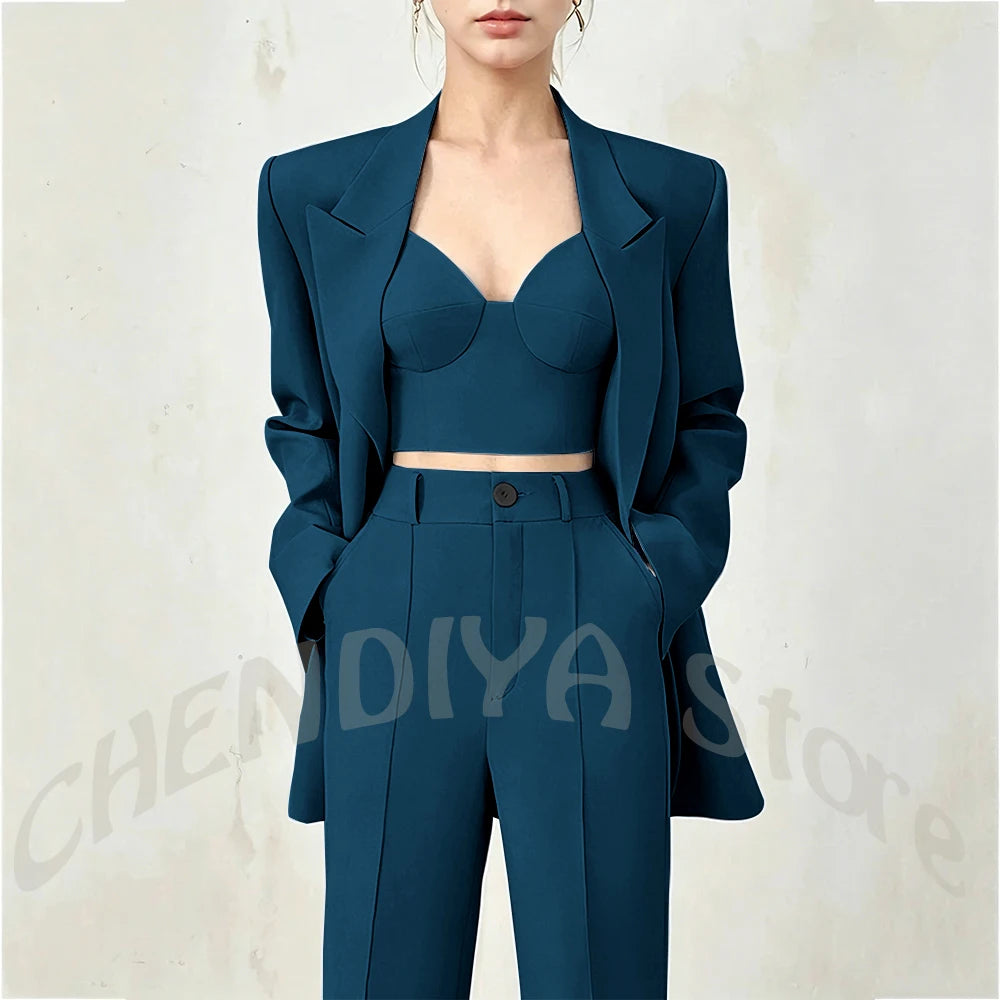 Business Casual Women's Suit Two Piece Peaked Lapel Stylish Double Breasted Formal Outfit Female Jacket Pants Customized
