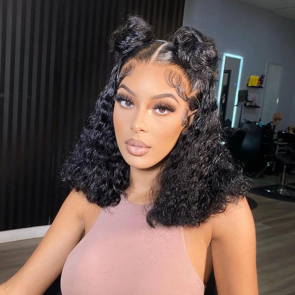 BOB Lace Front Wig Human Hair Pre Plucked 13x4 Transparent Curly Lace Front Wig Water Wave Deep Wave Hair Wigs with Baby Hair