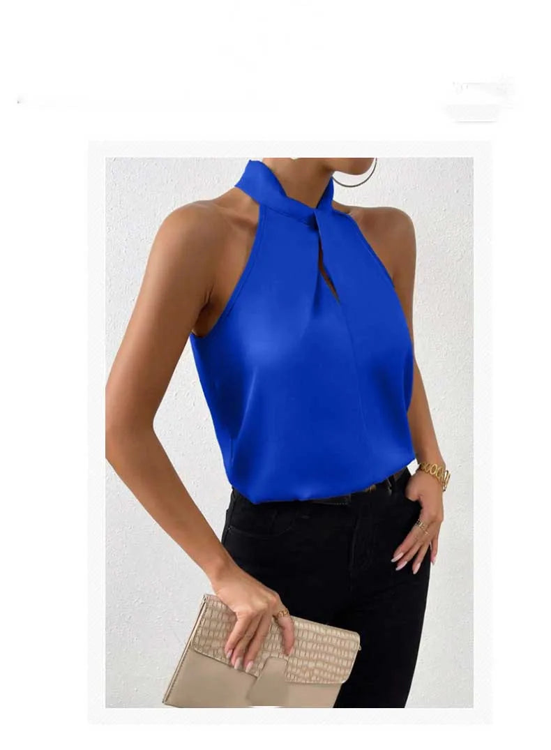 Women's Tops 2025 Summer New European and American Clothes Satin Halter Sleeveless Vest Sexy Commuting Satin Simulated Silk Top