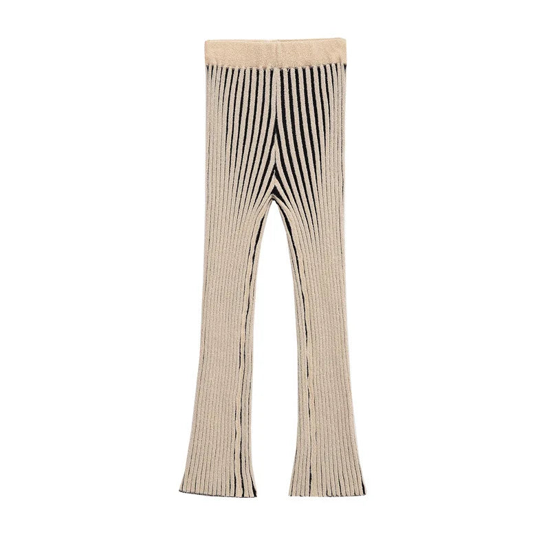 Joskaa 2025 Women's Striped Knit Two Piece Set Casual O-Neck Sleeveless Sweater Vest and Flared Pants Matched Vintage Streetwear