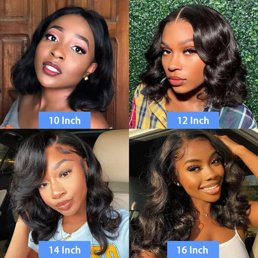Body Wave 13x4 Lace Frontal Bob Wig Pre Plucked Brazilian Remy Short Bob Wig 4x4 Lace Human Hair Wigs 200% Density Natural Black