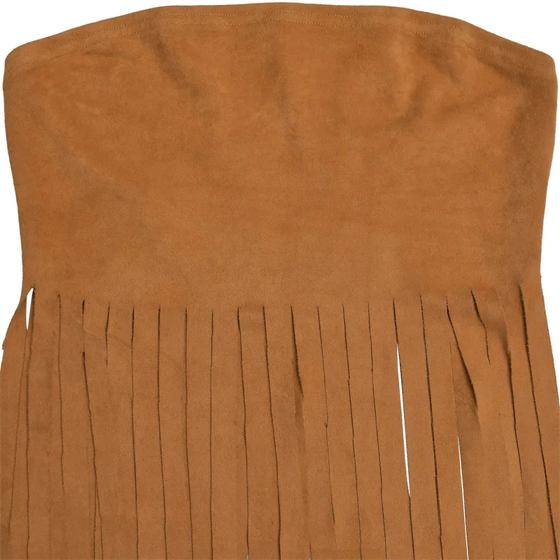 Doyerl Tassel Fringed Tube Strapless Tops Woman 2025 Y2K Clothes Harajuku Birthday Night Club Party Gothic Blusas Elegantes