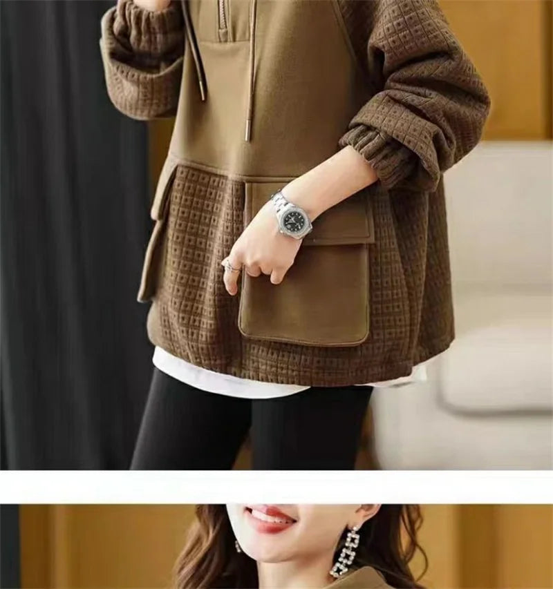 Sweatershirt Japanese Cotton Jacket Women's Autumn And winter New Female Coat Hooded Long-Sleeved Coat Coffee Black Shirt Plus