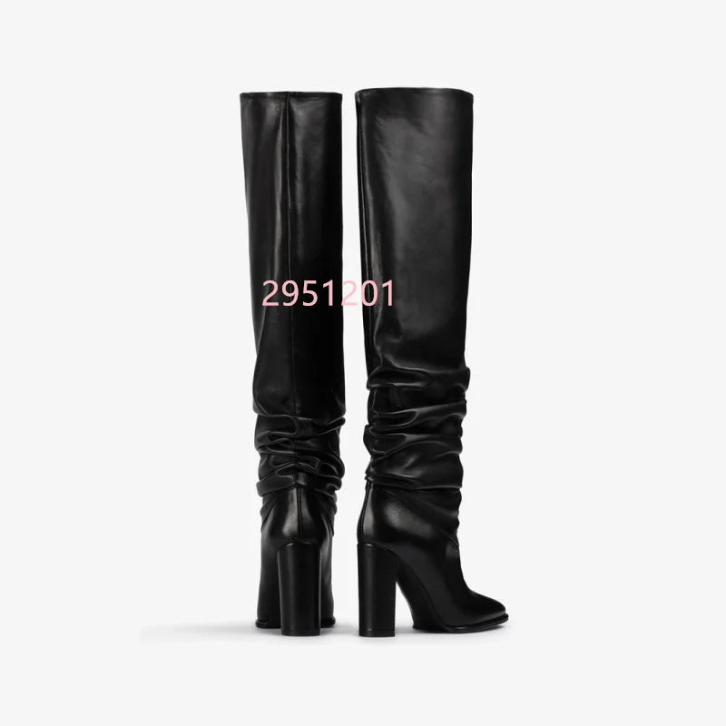 Black Square Toe Knee High Boots