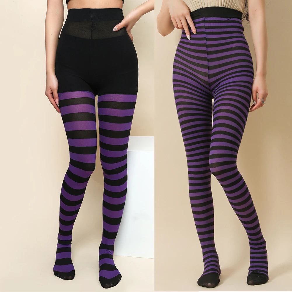 FCCEXIO New Striped Yoga Legging Women Print Goth Style Long Tights Casual Punk Ladies Sport High Waist Workout Elastic Leggings