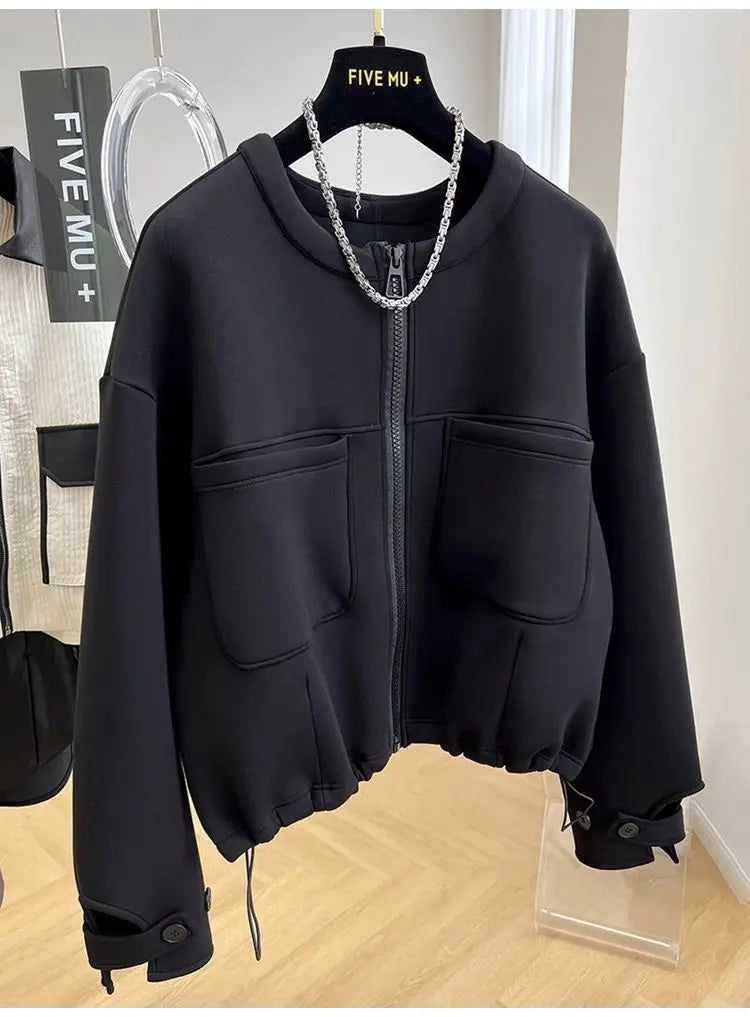 Large size loose round neck short coat women's autumn and winter new American retro casual jacket top  winter clothes women