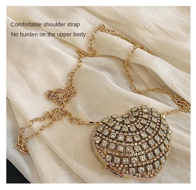 Luxury Mini Diamond Inlay Heart Shape Crystal Clutch Purse Stones Evening Wedding Party Shoulder Bag Handle Rhinestone Handbags