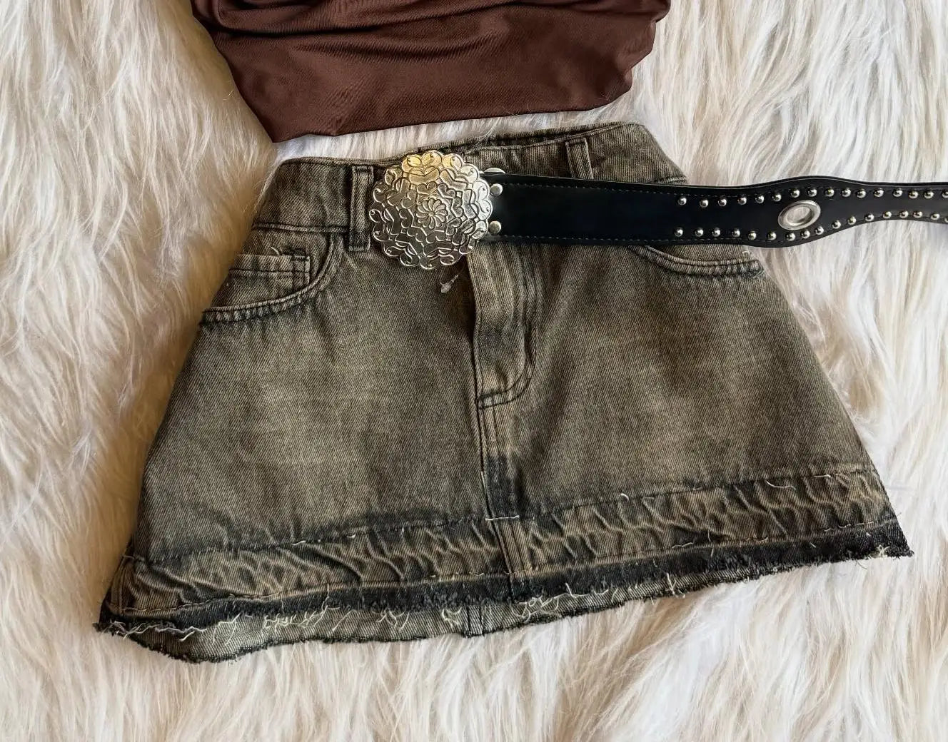 Sexy Gothic Womens Sling and Mini Skirt 2 Piece Set Y2k Retro Wash Denim Short Skirts A-line Skirt Women Off Shoulder Vest Suit