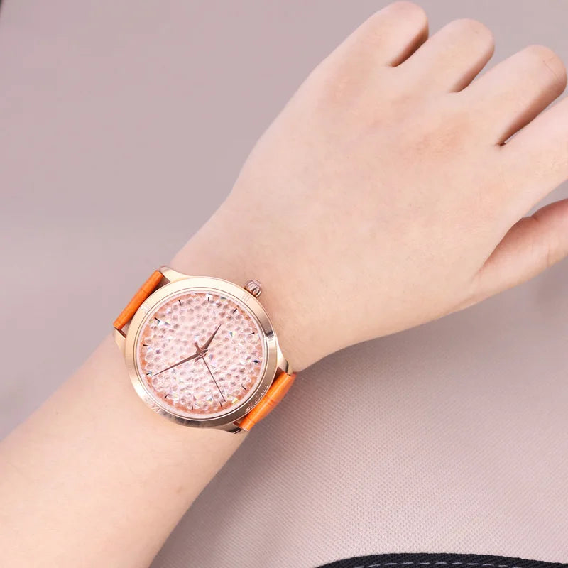 Luxury Unicorn Melissa Women's Watch Rhinestone Crystal Fashion Hour Real Leather Bracelet Clock Girl's Birthday Gift Box