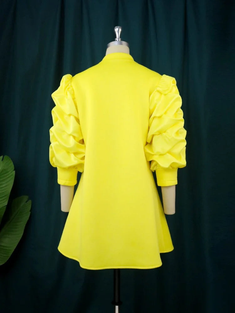 Wmstar Plus Size Dresses for Women Elegant Lady Loose Purff Zipper Up Long Sleeve Party Mini Dress Wholesale Dropshipping 2024