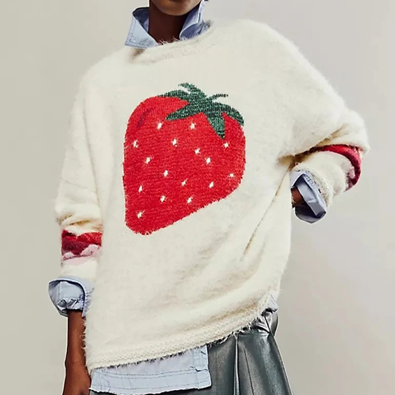 Fashion Printed Commuting Sweater Soft Warm Loose Sweater for Autumn Winter Casual Women's O Neck Long Sleeved Pullover Sweater