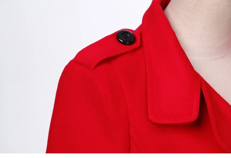 Autumn Winter Women Double Breasted Woolen Coat Solid Color Lapel Slim Fit Short Ladies Wool Jacket S-3XL