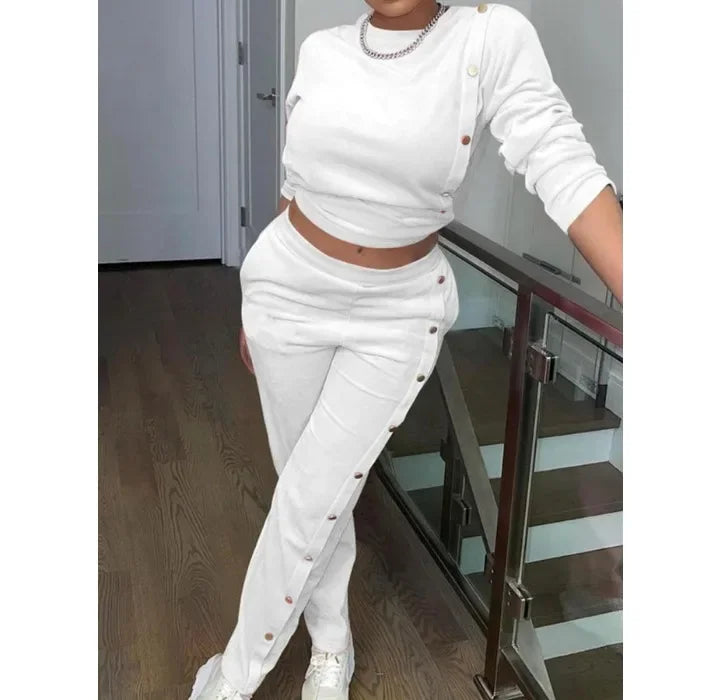 Two Piece Sets Streetwear Elegant Women's New Hoodie Side Button Long Sleeved Pants Fashionable Casual Suit Y2k Autumn 2024