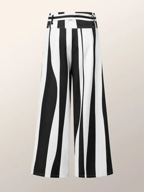 Fashion Black White Striped Wide Leg Pants Women 2024 New Autumn Lace-up High Waisted Loose Casual Commute Trousers