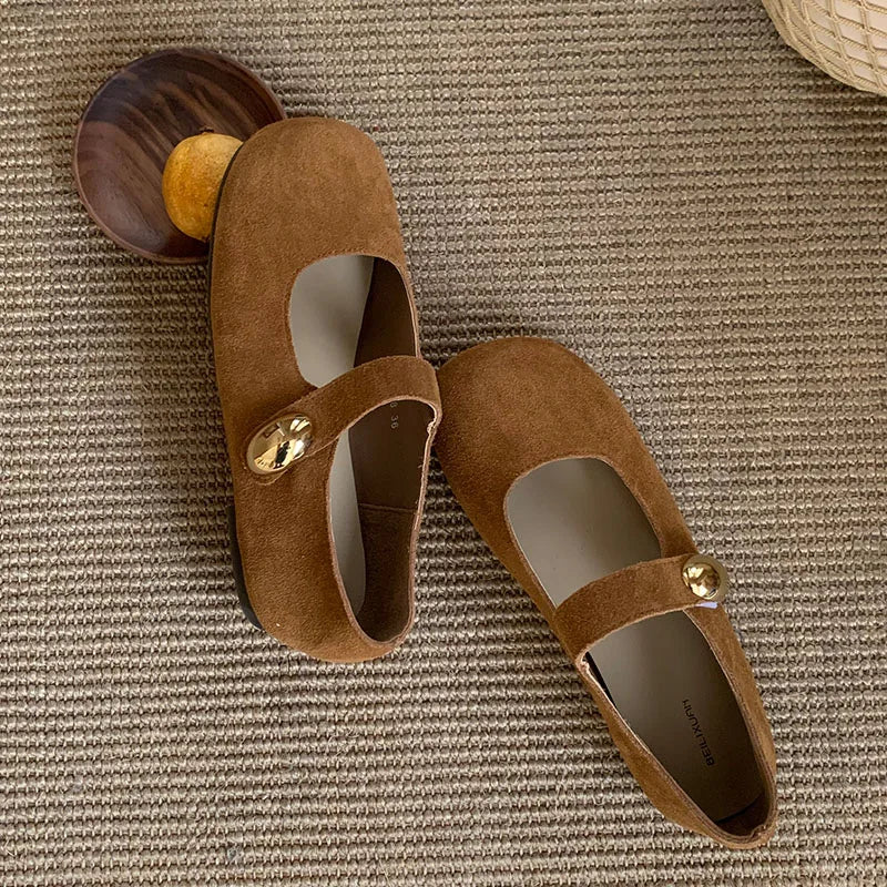 2025 New Fashion Metal Ladies Mary Janes Flats Shoes Casual Female Soft Footwear Shallow Women Flats Lolita Shoes