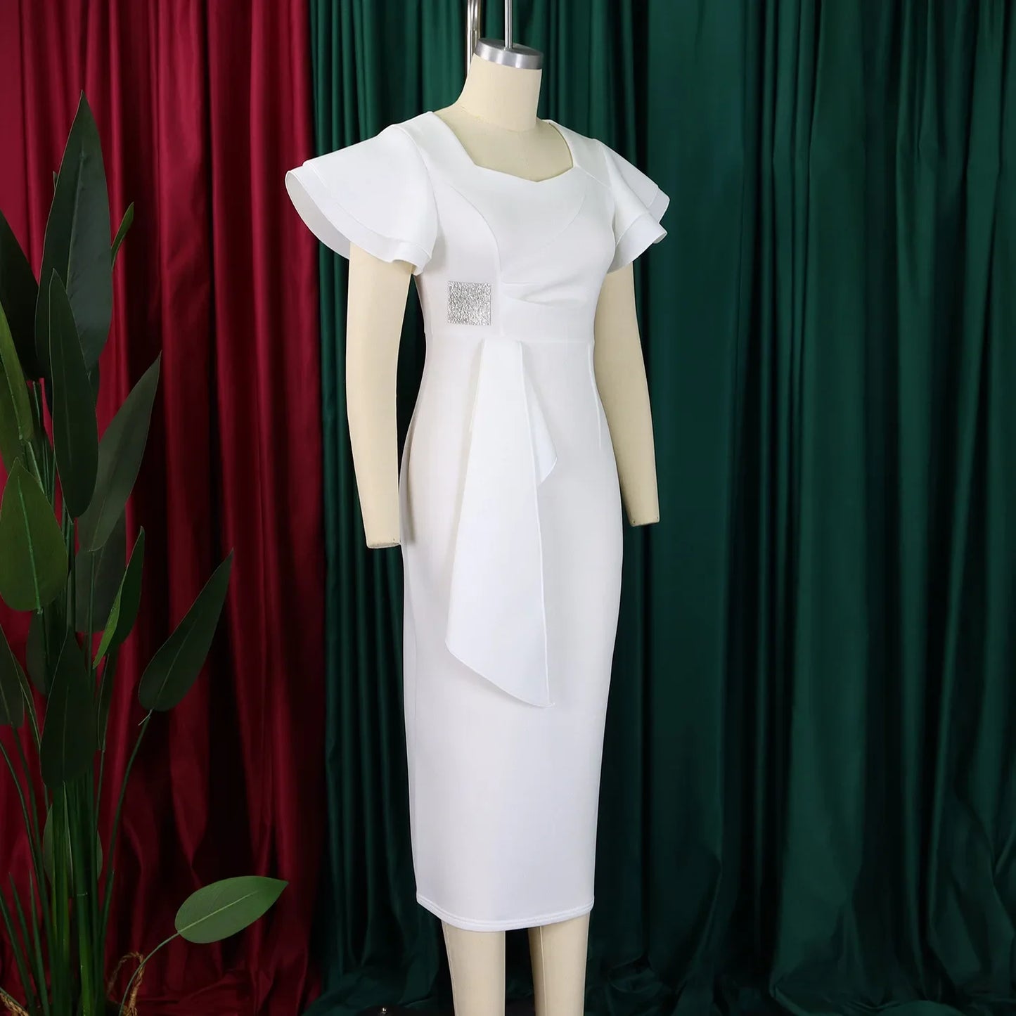 Elegant Pure Color African Style Wrap Dress D3310 New Fashionable Transoceanic Dress with Lace Trim Elegant African Dress