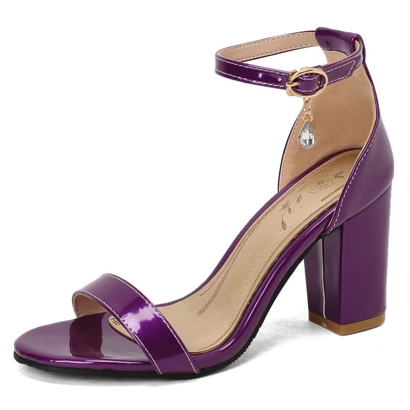 Sleek Patent Leather Block Heel Sandals