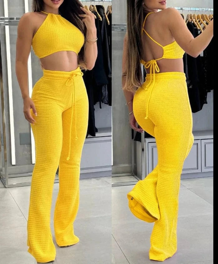 Women's Two-piece Knitted Sexy Suspender High Waisted Fashionable Casual Pants Set for Summer 2025
