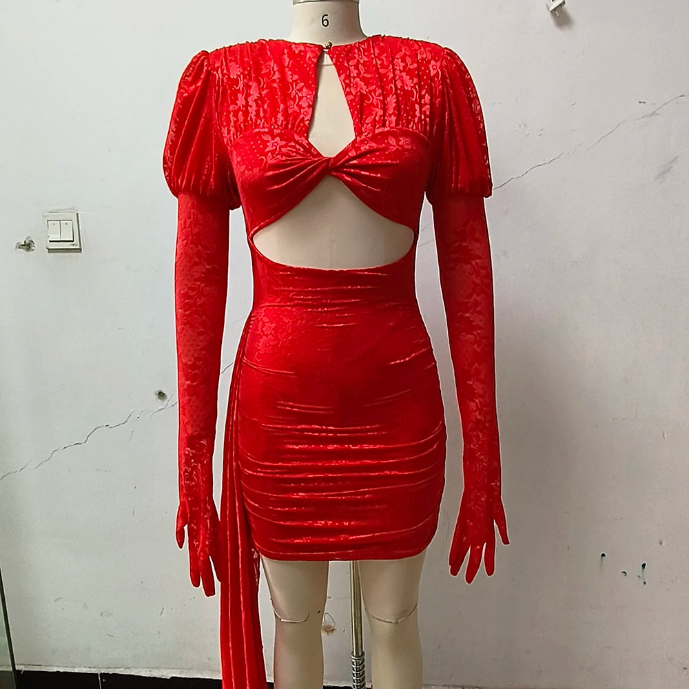 Women's Sexy Lace Spice Girl Dress Haute Sense Hollow Out Irregular Pure Desire Dress Luxury Temperament Evening Party Dress