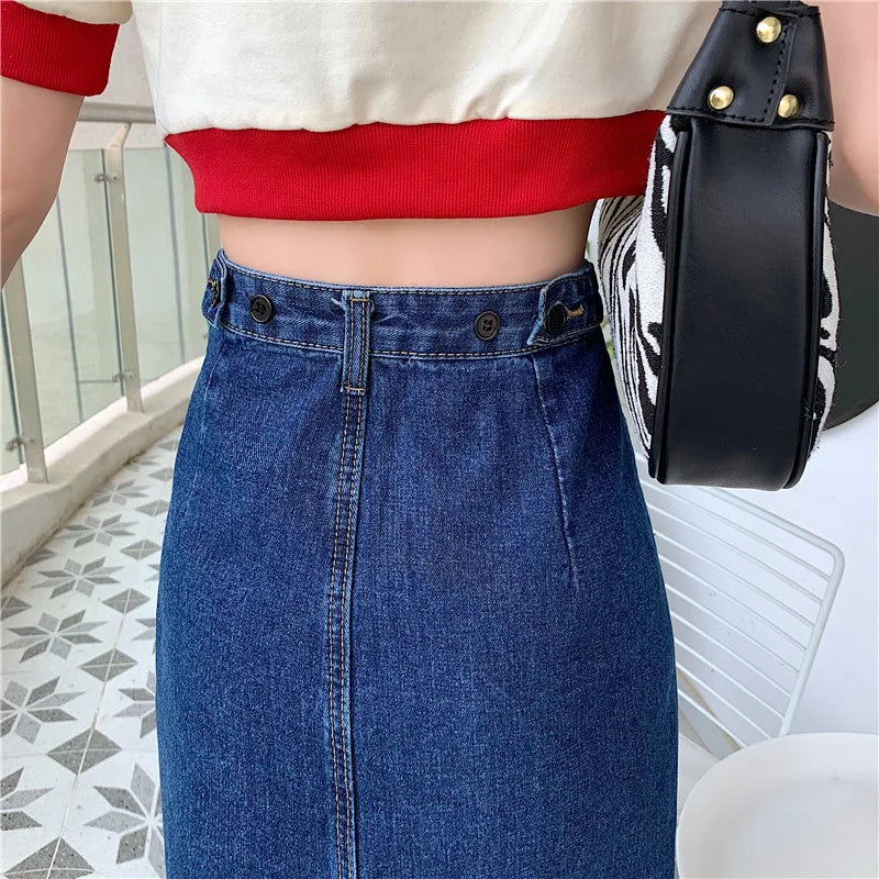 New 2022 Spring-Autumn Medium-Length Denim Skirt For Women High-Waisted Slimming Plus Size Curvy Girls A- Line Hip Covering Skir