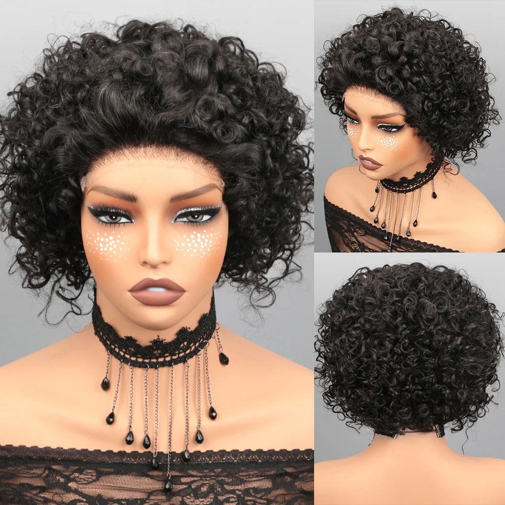 Short Curly Pixie Cut Wig Human Hair 5X5 Closure Glueless Wigs Human Hair Pre Plucked Pre Cut 8Inch Brazilian Virgin Real Hair