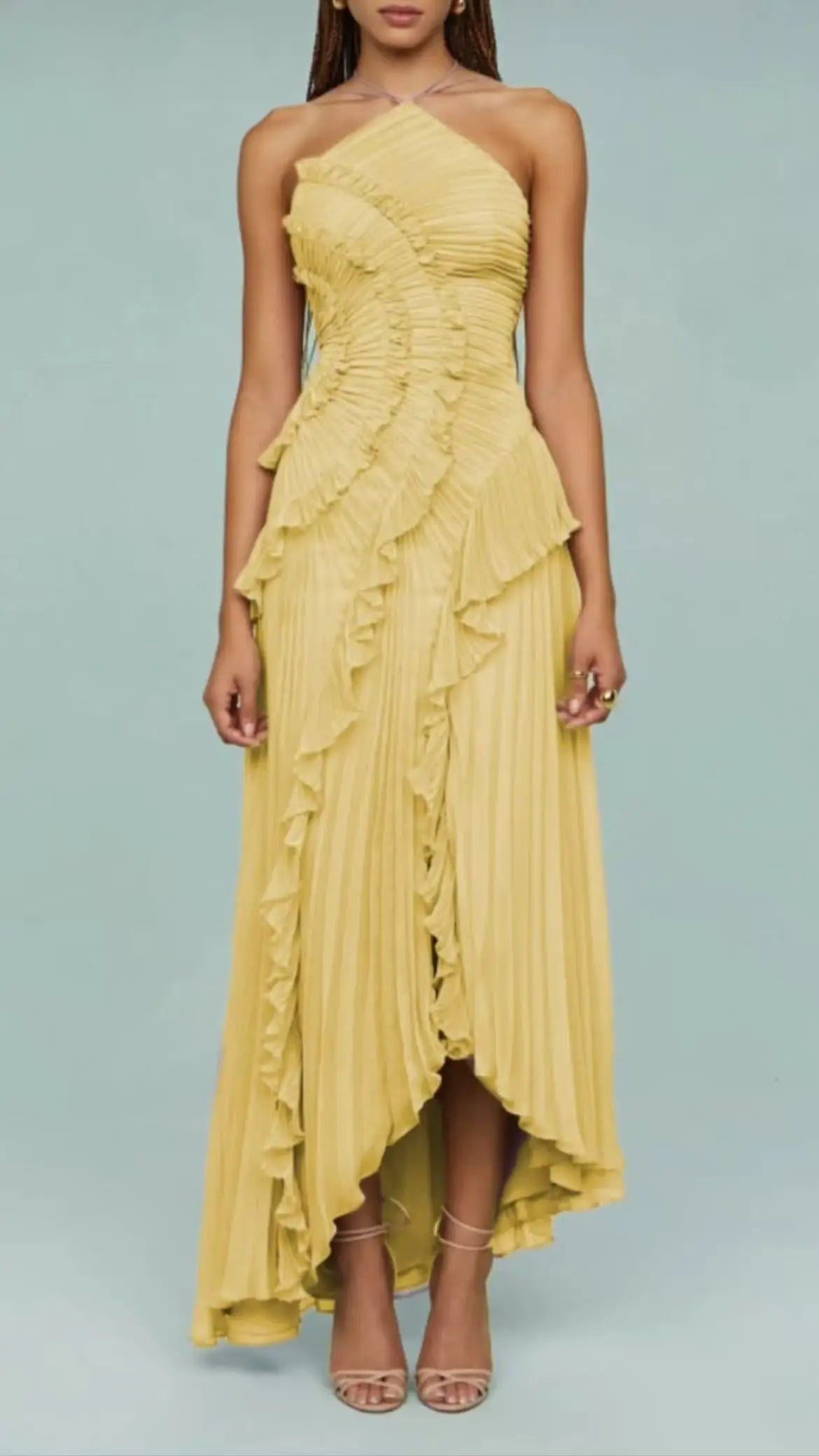 Chic Pleated Halter Neck Long Vacation Dress High Quality Purple Strapless Lotus Edge Maxi Dress 2025 New Lady Vacation Gown