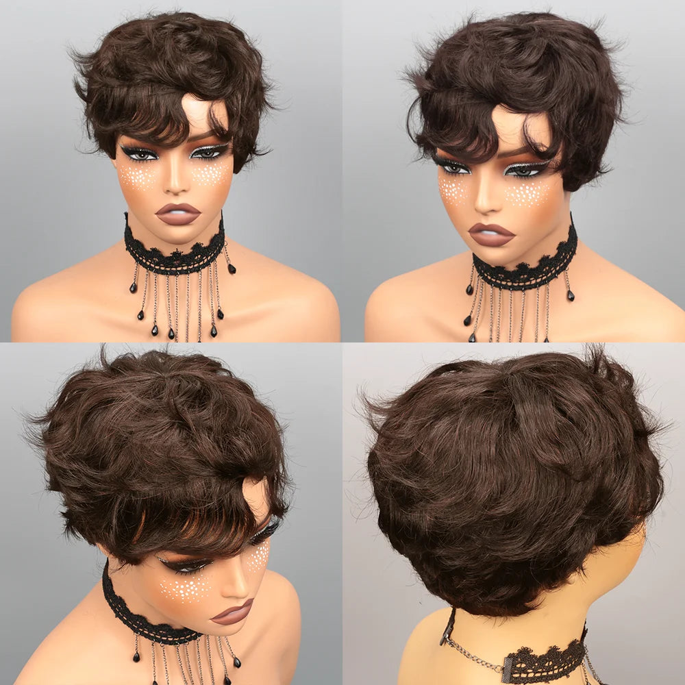 Pixie Cut Wig Human Hair Wig for Black Women Short Bob Wig Short Layered Pixie Cut Wigs Glueless Wig with Bangs
