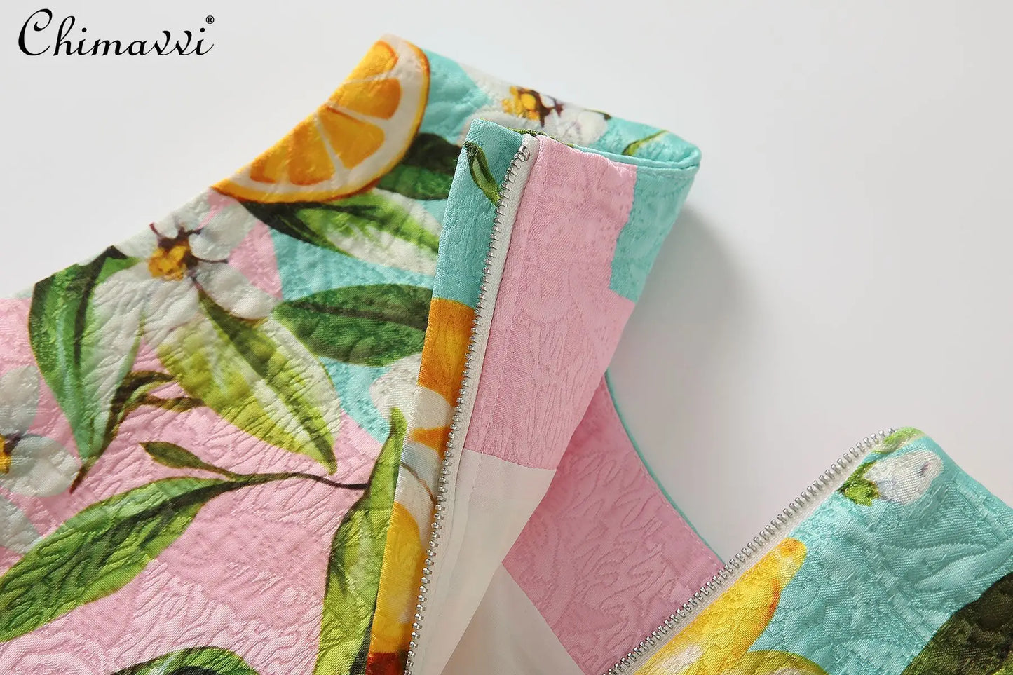 Vintage Jacquard Printed Lemon Vest A-line Dress Summer New Fashion Round Neck Sleeveless Slim Temperament Short Women's Dress