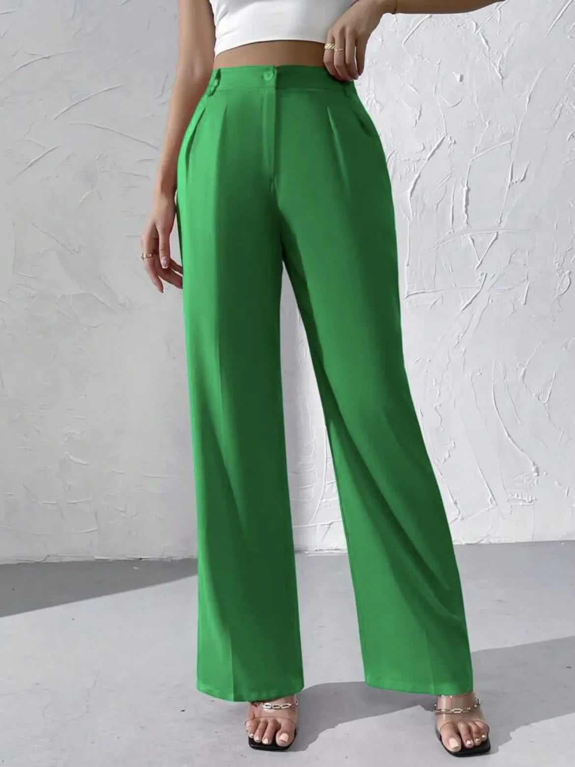 Elegant Pure Color Draped Wide Leg Suit Pants for Women High Waist Long Trousers Fashionable Business Casual Loose Fit