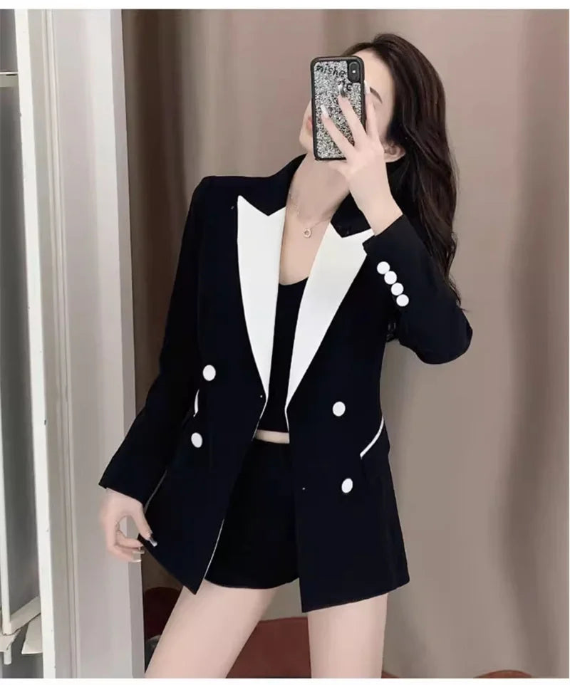 High-Quality Black Suit Jacket Women's 2022 Autumn Blazer Design Sense Of Contrast Color Lady Clothes Women's Trench Coat Spring