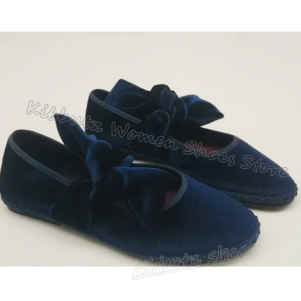 Velvet Bows Pumps Knots Solid Color Slip-On Round Toe Flat with Novelty Fashion Luxury Elegant Comfortable Sexy Women Shoes New