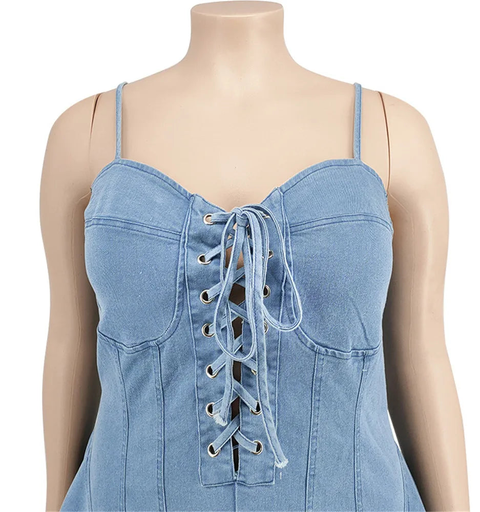 Wmstar Women's Dress Plus Size Xl-5xl Summer Clothing Striped Denim Streetwear Badage Mini Dresses 2022 Wholesale Dropshipping