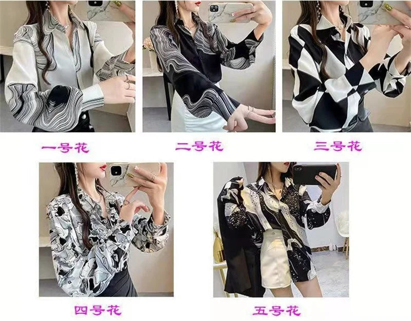 Shirt Women's Design Sense Niche Long-Sleeved Blousers 2025 Spring And Autumn Korean Retro Buttton Chiffon Shirt Top Printed 102