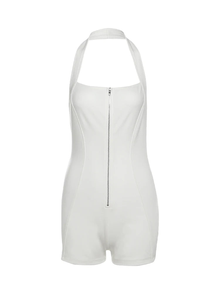 Weird Puss Zip Halter Romper Women 2025 Summer Stretch Fitness Sporty Hipster Backless Sleeveless Playsuit Casual Trend Outfits