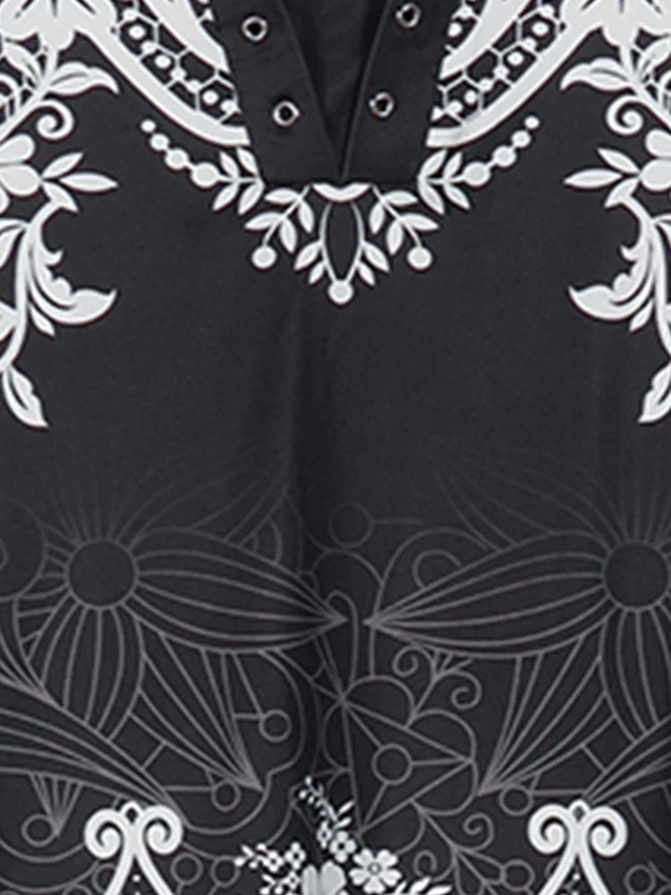 Plus Size Women's Flower Print Irregular Cuff T-Shirt Spring and Autumn Casual Quarter Sleeve Tops Women's