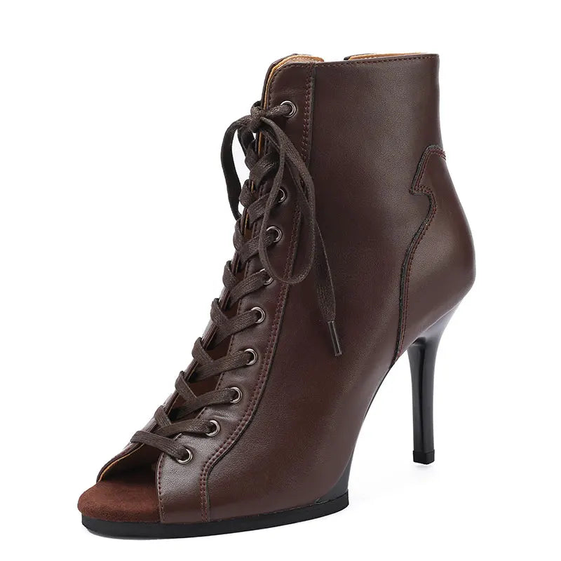 Lace Up Open Toe Latin Dance Boots With Stiletto Heels for Women