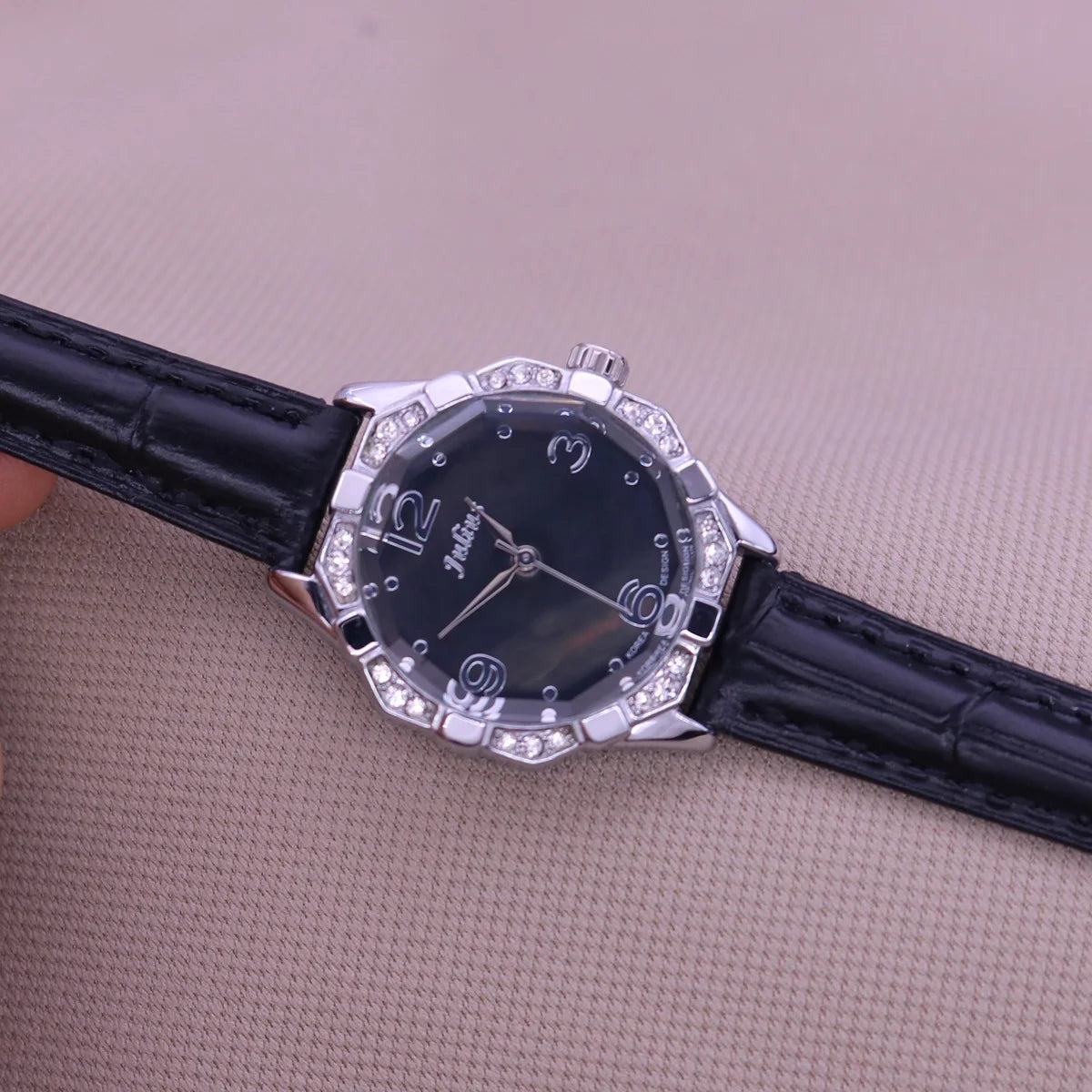 Small Rhinestones Julius Lady Women's Watch Mother-of-pearl Japan Quartz Fashion Hours Bracelet Leather Girl's Gift No Box