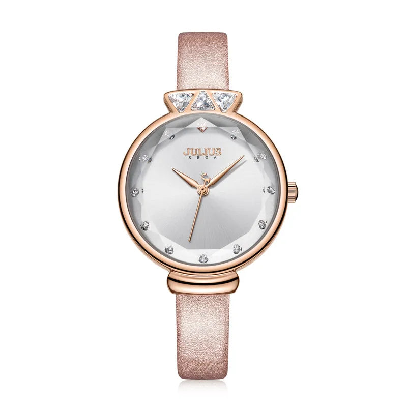 Aquarius CZ Julius Lady Women's Watch Japan Quartz Fashion Rhinestones Hours Bracelet Real Leather Girl's Gift Box