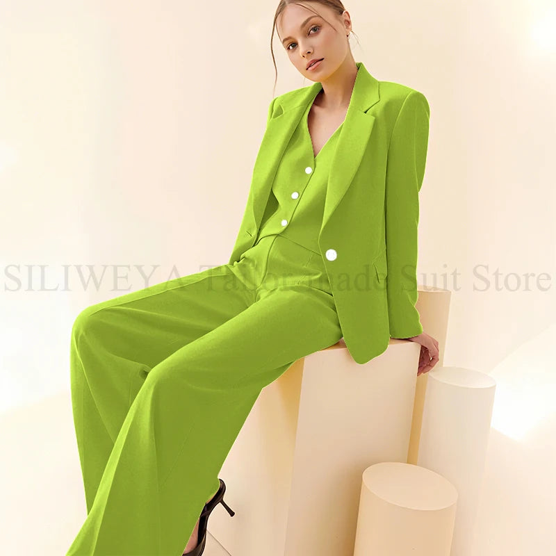 Classy New in Yellow Suits for Women 3 Pieces Jacket Vest Pants Female Clothing Slim Fit Office Banquet Lady's Blazers Sets
